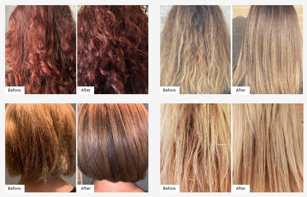 Before and After Real Result images of people that have used the Get-Gorgeous Holiday Hair Set.